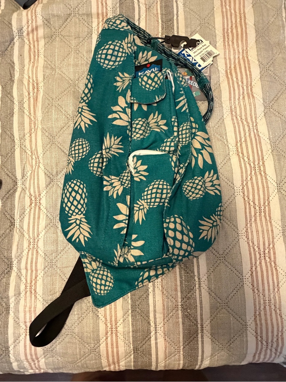 Kavu Teal Mini Pineapple Print Sling Backpack